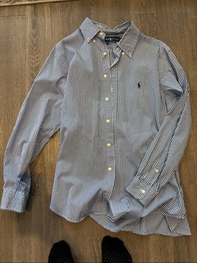 Ralph Lauren Blue and White Striped Button-Down Shirt